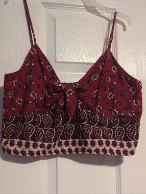 B.O.G. Boho Floral Paisley Tie-Front Crop Camisole Tank Top